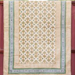 5x8 Block Printed Cotton Rug, Geometric Kilim Boho Style - thumbnail 3