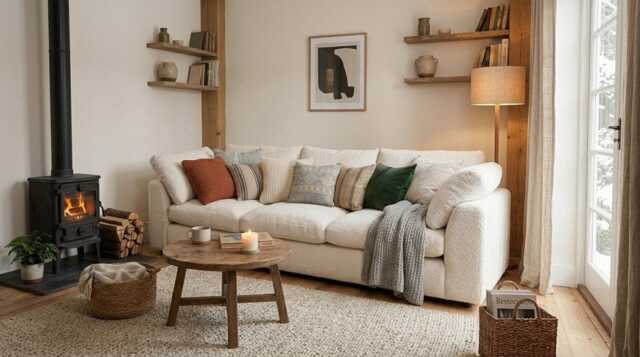 Cloud Sofa Ivory Boucle, Oversized Deep Seat Couch Cozy Living Room, Modern Farmhouse Handmade Cabin Cottage Furniture - image 1