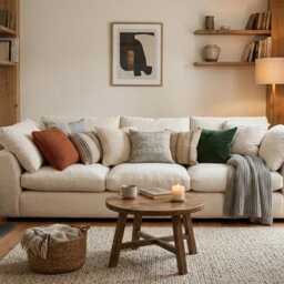Cloud Sofa Ivory Boucle, Oversized Deep Seat Couch Cozy Living Room, Modern Farmhouse Handmade Cabin Cottage Furniture - thumbnail 2