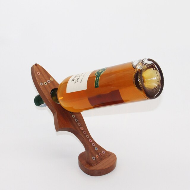 Colored Pencil Fish Wine Bottle Holder Balancing Wooden Winerack - image 1