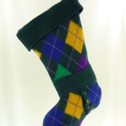Christmas Stocking Shetland Wool Felt Green Argyle United Colors Of Benetton Italy Yellow Purple Magenta Recycled Repurposed Upcycled 889 - thumbnail 2