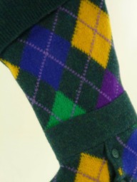Christmas Stocking Shetland Wool Felt Green Argyle United Colors Of Benetton Italy Yellow Purple Magenta Recycled Repurposed Upcycled 889 - thumbnail 1