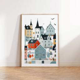 Scandinavian Houses Print Set - 3 Scandi Style Posters - Wall Art Scandanavian Design Colourful House Artwork Nordic Home Decor - thumbnail 2