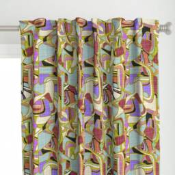 Abstract Curtain Panel - Mid Century Modern Squares Geometric Vintage Custom Danish Evening Shade By Joanmclemore - thumbnail 1