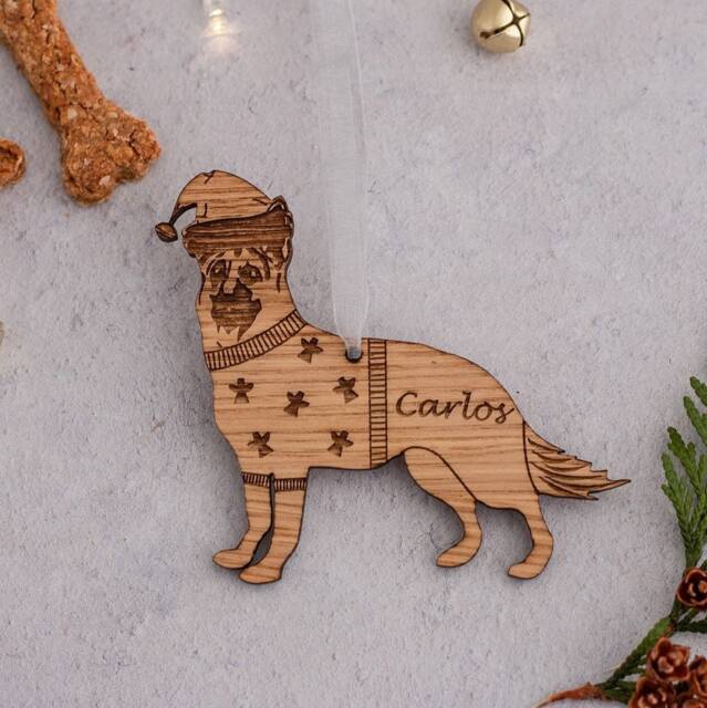 German Shepherd Christmas Ornament Dog in Santa Hat Wooden Personalised Bauble Memorial Ornaments Gift - image 1