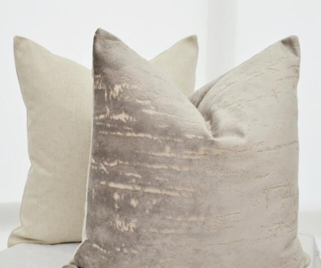 Taupe Velvet Pillow Cover, Patterned Cover, Taupe Pillow Cover - image 1
