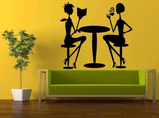 Wall Decal Vinyl Sticker Decals Interior Decor Diy Free Shipping Two Women Reading Drinking Coffee Cafe Shop Kitchen Elegant Social L522 - image 1
