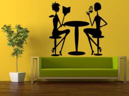 Wall Decal Vinyl Sticker Decals Interior Decor Diy Free Shipping Two Women Reading Drinking Coffee Cafe Shop Kitchen Elegant Social L522 - thumbnail 1