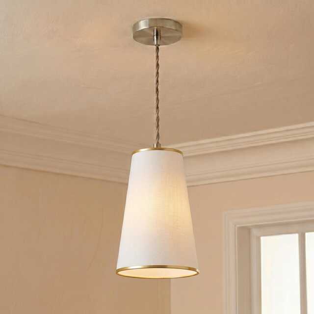 White Cotton Silk Conical Pendant Light Shade With Gold Trim - 6 - image 1