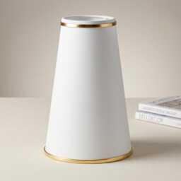 White Cotton Silk Conical Pendant Light Shade With Gold Trim - 6 - thumbnail 3