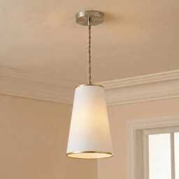 White Cotton Silk Conical Pendant Light Shade With Gold Trim - 6 - thumbnail 1