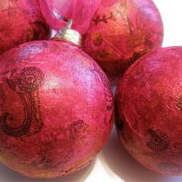 Christmas Bauble Decorations Tree Hanging Hot Pink Bollywood Decoupaged Organza Ribbon Blue Purple Orange Spicy - thumbnail 2