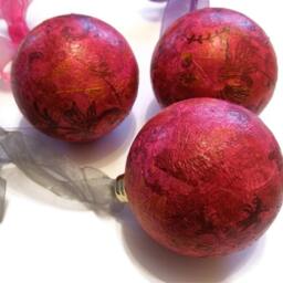 Christmas Bauble Decorations Tree Hanging Hot Pink Bollywood Decoupaged Organza Ribbon Blue Purple Orange Spicy - thumbnail 3