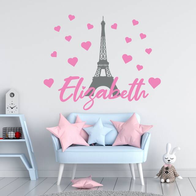 Eiffel Tower Girl Name Wall Decal Bedroom Decor Paris Theme Nursery Sticker - image 1