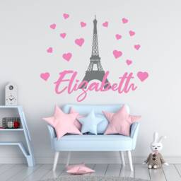 Eiffel Tower Girl Name Wall Decal Bedroom Decor Paris Theme Nursery Sticker - thumbnail 1
