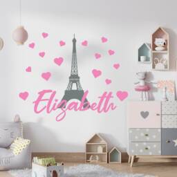 Eiffel Tower Girl Name Wall Decal Bedroom Decor Paris Theme Nursery Sticker - thumbnail 2