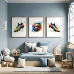 Colourful Football Poster Prints - Set Of 3 Posters - Boys Bedroom Decor Kids Room Wall Art Soccer Artwork Teen Footballer Gifts - thumbnail 1