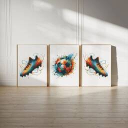 Colourful Football Poster Prints - Set Of 3 Posters - Boys Bedroom Decor Kids Room Wall Art Soccer Artwork Teen Footballer Gifts - thumbnail 2