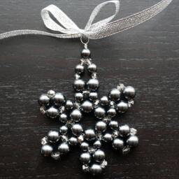 Modern Christmas Tree Ornament Gray Black Pearl Snowflake Beaded Crystal Star Christmas Decor Holiday Decorations - thumbnail 3