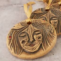 Ceramic Wall Hanging & Decor Ornament Of Woman Face, Christmas Tree - thumbnail 2