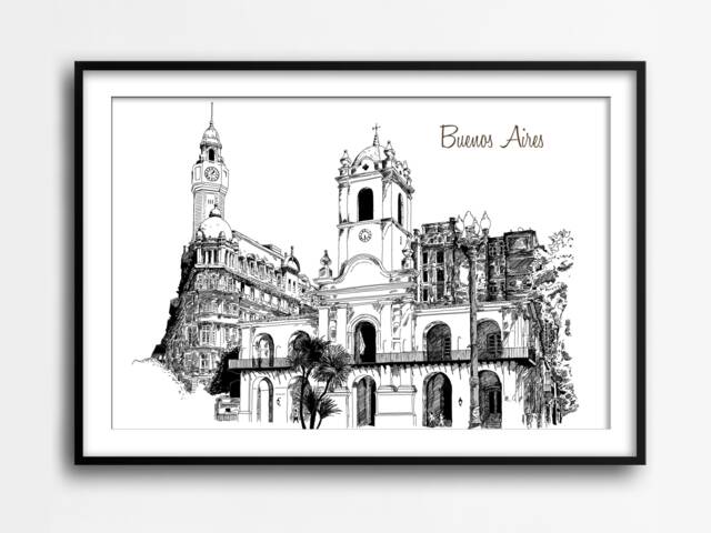 Buenos Aires City Sketch Print Signed Argentina Illustration - image 1