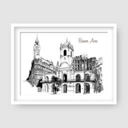 Buenos Aires City Sketch Print Signed Argentina Illustration - thumbnail 3