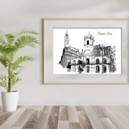 Buenos Aires City Sketch Print Signed Argentina Illustration - thumbnail 2
