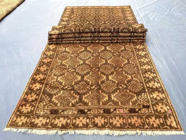 3x12 Brown Baluch Runner, Academia Hallway Rug, Long Afghan Vintage Chocolate Mocha Wool Runner Moody Geometric/Kitchen Rug - image 1