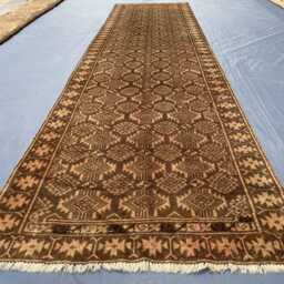 3x12 Brown Baluch Runner, Academia Hallway Rug, Long Afghan Vintage Chocolate Mocha Wool Runner Moody Geometric/Kitchen Rug - thumbnail 3