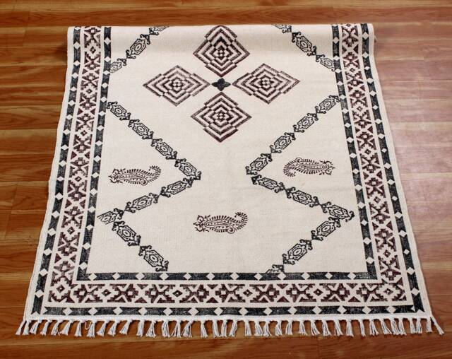 Handmade Block Printed Cotton Dhurrie Rug, Hallway Runner, Custom Size - image 1