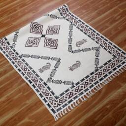 Handmade Block Printed Cotton Dhurrie Rug, Hallway Runner, Custom Size - thumbnail 2