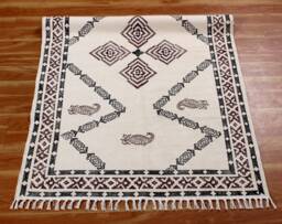 Handmade Block Printed Cotton Dhurrie Rug, Hallway Runner, Custom Size - thumbnail 1