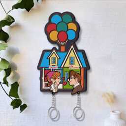 Love Story Keychain Holder, Personalized Carl & Ellie Key, Balloon House, Up Movie Couple Keychain, Perfect Home Decor, Adventure Awaits - thumbnail 3