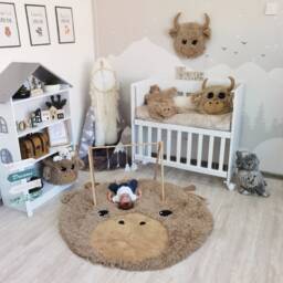 Highland Cow Rug Shaggy Plush Nursery Playmat, Personalized Decor