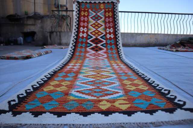 3x9 Ft Maimana Chubi Stunning New Runner Rug, Flatweave Oriental Rug Afghan Handmade Kilim Turkmen Hallway - image 1