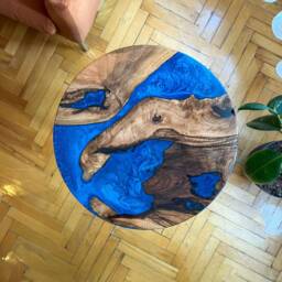 Live Edge Walnut Blue Epoxy Round Side Table, 20 Inch Modern Mid-Century Accent - thumbnail 2