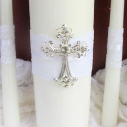 Unity Candle Cross Set Church Wedding Decoration Silver Candel Rhinestone Candles For Wedding Cross Candle Christian - thumbnail 3