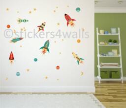 Rocket & Planet Fabric Wall Decals Reusable Space Stickers - thumbnail 3