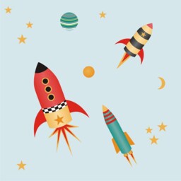 Rocket & Planet Fabric Wall Decals Reusable Space Stickers - thumbnail 4