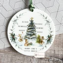 Personalised Christmas Tree Woodland Animals Grandchildren Acrylic Or Ceramic Round Ornament Keepsake Decoration Child Boy Girl Gift - thumbnail 2