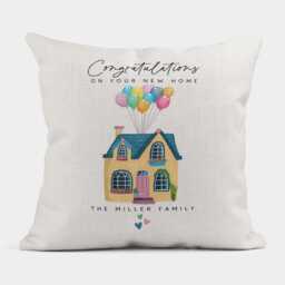 Personalised New Home Cushion, Family Name Congratulations Home, Gift - thumbnail 1