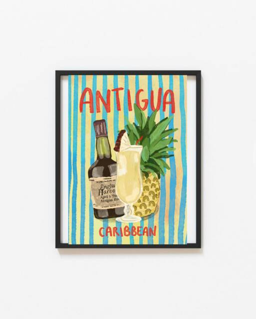 Antigua Poster Print - A4 Prints - A3 A2 Art Illustrated By Weezy Colourful Summer Print, Travel Poster, Holiday