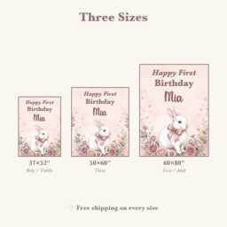 Personalized First Birthday Blanket, Custom Name Watercolor Bunny Keepsake, 1st Gift For Baby Girl, Cake Smash Throw - thumbnail 4