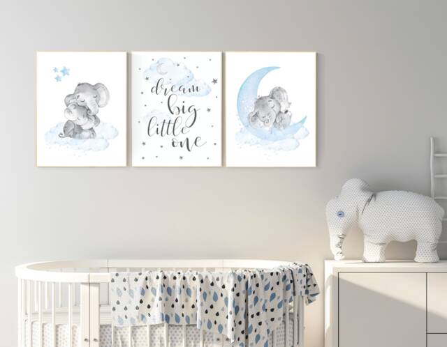Elephant Nursery Art Print Dream Big, Baby Boy Decor - image 1