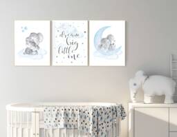 Elephant Nursery Art Print Dream Big, Baby Boy Decor - thumbnail 1