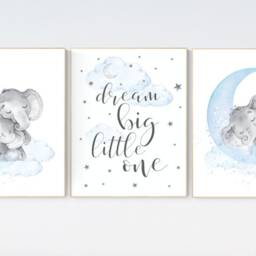 Elephant Nursery Art Print Dream Big, Baby Boy Decor - thumbnail 2