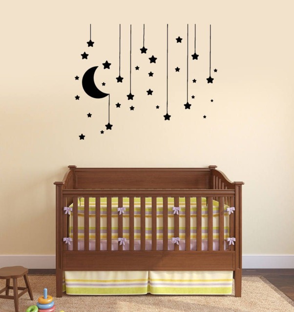 Stars Vinyl Wall Decal Crescent Above Bed Nursery Baby Room Dream Stickers Mural - #2719Di - image 1