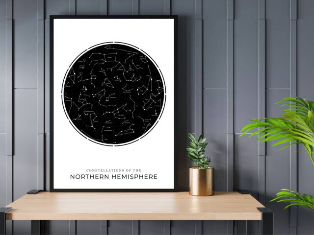 Constellations Of The Northern Hemisphere - Stars Astronomy Solar Wall Print Gift Idea Bespoke Poster A5 A4 A3 Framed - image 1