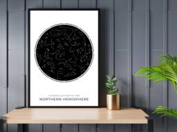 Constellations Of The Northern Hemisphere - Stars Astronomy Solar Wall Print Gift Idea Bespoke Poster A5 A4 A3 Framed - thumbnail 1