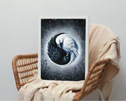 A4 A5 Crow Balance Art Print - Spiritual Spirit Guide Art Raven Witch Fantasy Poster Enchanted Night - thumbnail 1